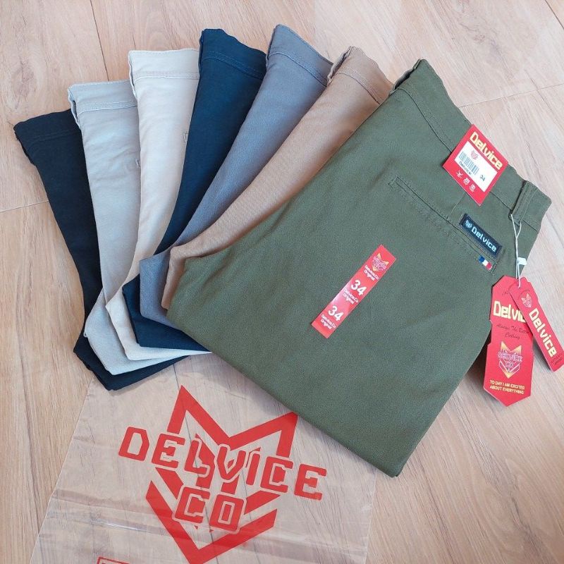 CELANA PRIA CHINO Slim Fit Panjang Pria Kerja Kantor Santai Liburan Cowok Original Delvice Denim Strice Selvedge Distro Hijau army Navy