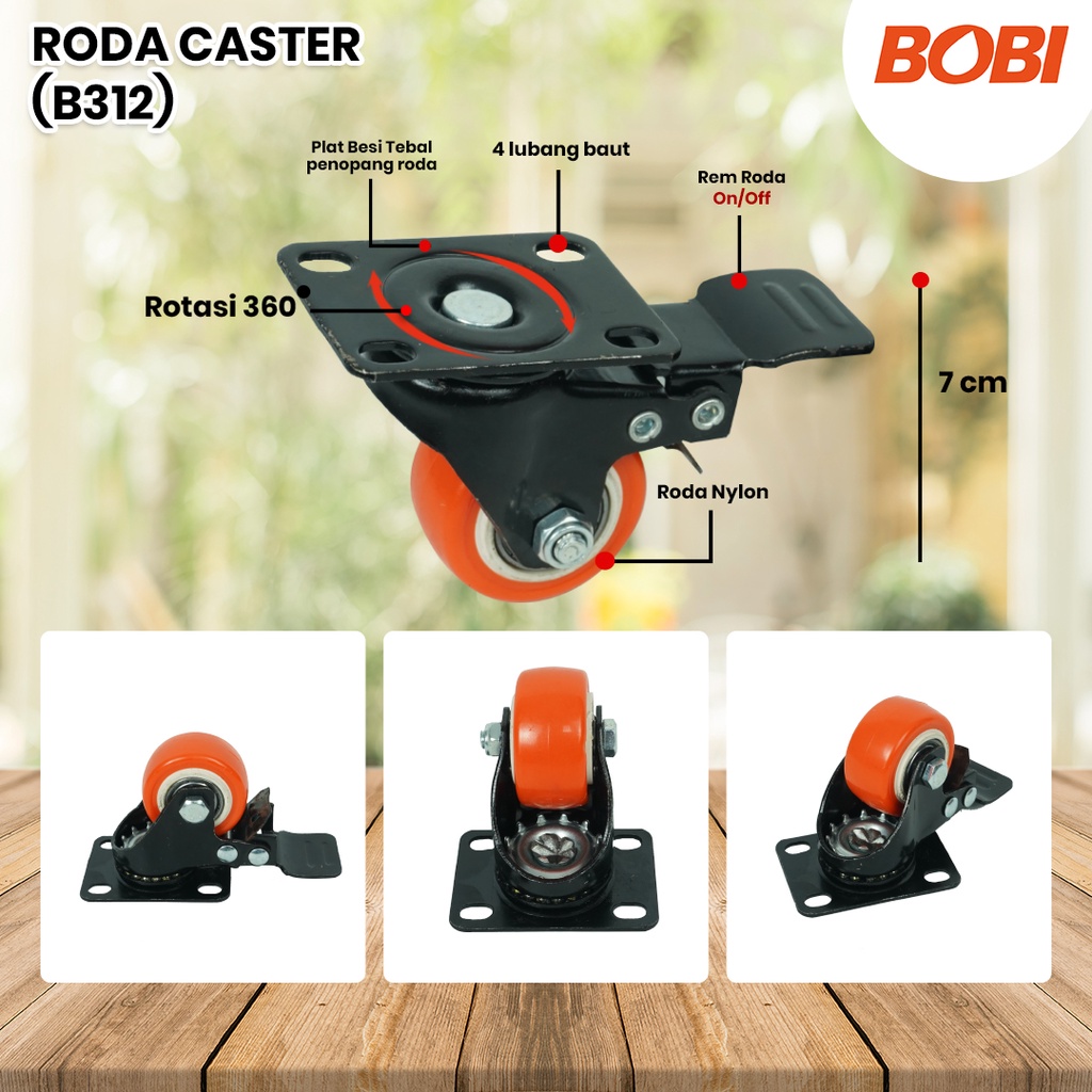 Roda Caster PVC NYLON / Roda Etalase Lemari 1,5 inch / Roda Serbaguna BOBI - Warna Random