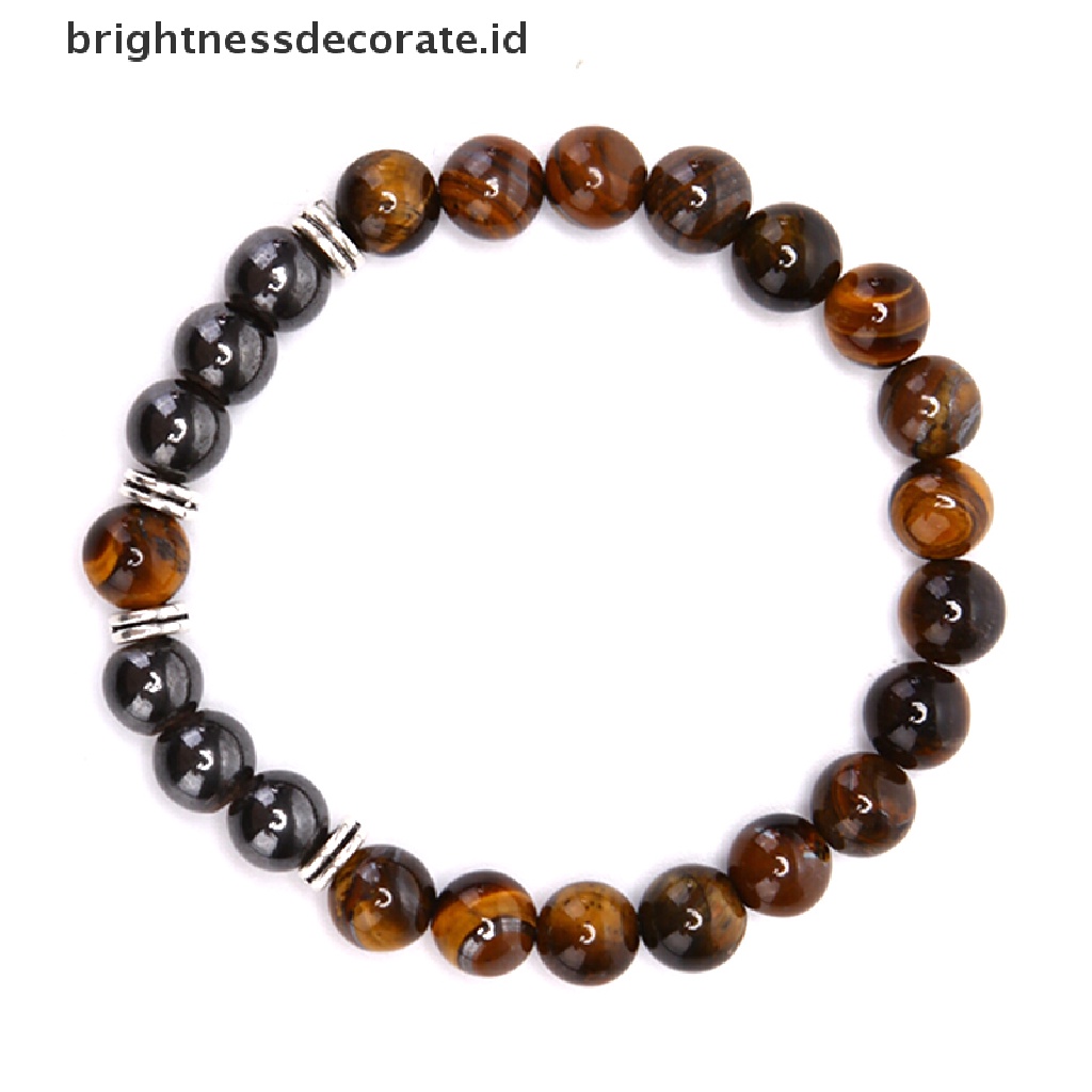 [Birth] Batu Alam Tiger Eye Beads Hematite Stretch Gelang Pria Pesona Bangle Perhiasan [ID]