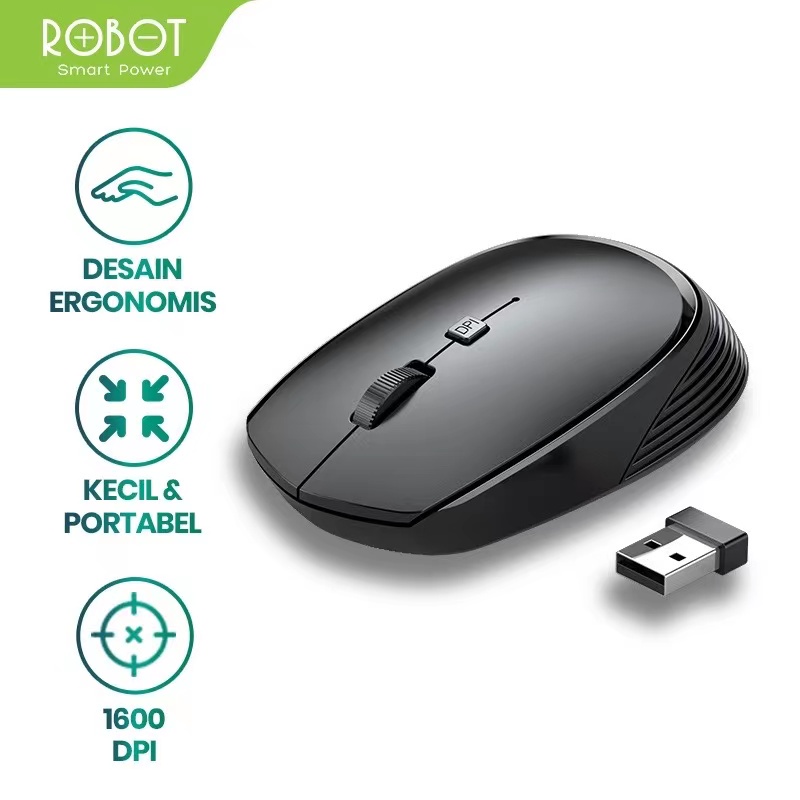 Mouse Kantor ROBOT M205 Wireless 2,4G 1600DPI for PC LAPTOP Garansi Resmi 1 Tahun