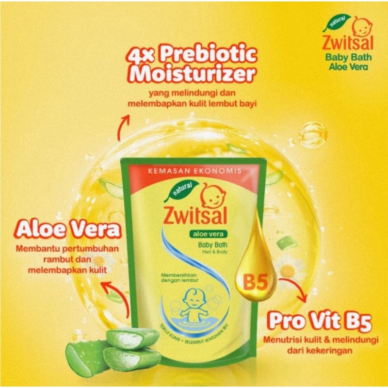 Zwitsal Baby Natural Hair &amp; Body Aloe Vera Pouch 2 x 450 ml