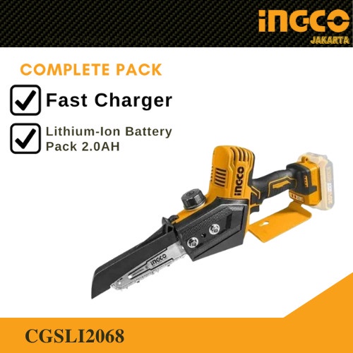 Gergaji Listrik Cordless 20V 6&quot; PACK 2A Mini Chain Saw INGCO CGSLI2068