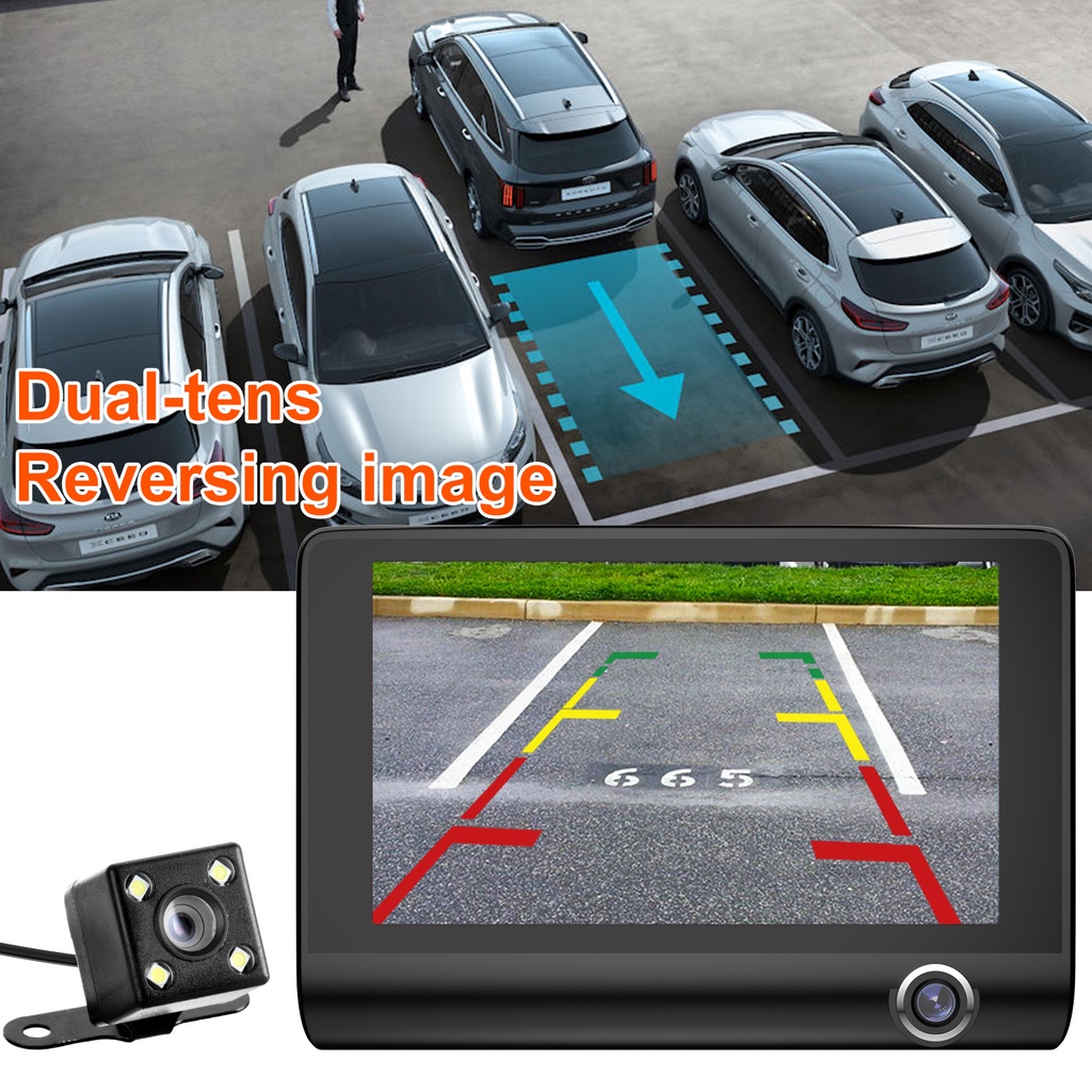 ESSGOO Dash Cam Car 1080p Night Vision 3 Lens 4&quot; Ips  Loop Recording 170°wide G-senor