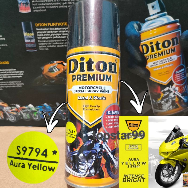 Pilok Pilox Cat Diton Premium Aura Yellow 9794 Kuning Cerah Y9794 400cc Cat Semprot Diton Premium Tahan Bensin 400 CC