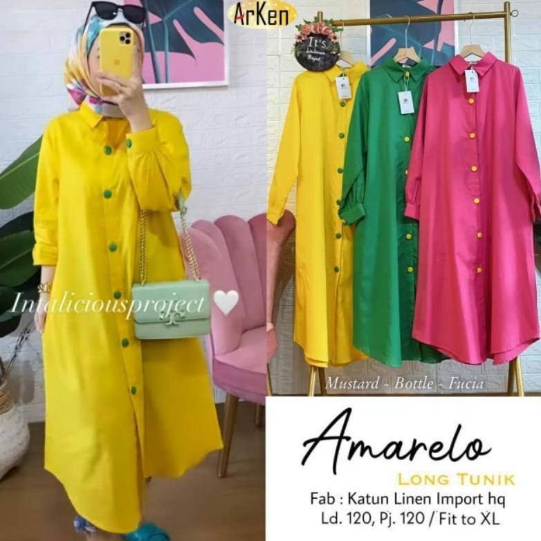 COD ~ AMARELO LONG TUNIK JUMBO LD 115 BAHAN LINEN ,.