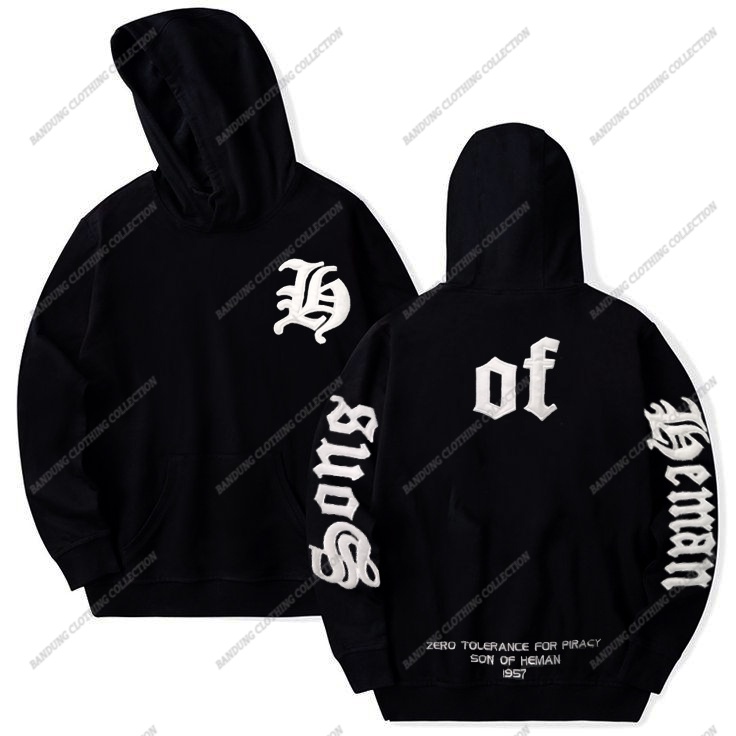 SWEATER HOODIE JUMPER PRIA MODEL BORDIR SHERPA LOGO SONG OF HEMAN HITAM / HOODIE DISTRO PRIA WANITA M L XL XXL