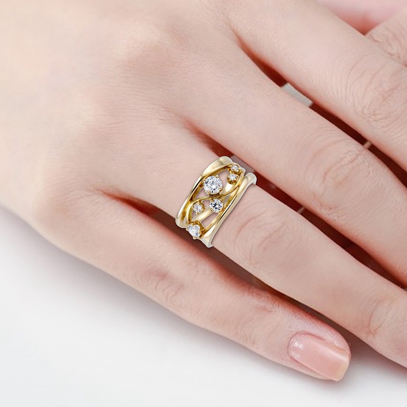 Mempesona Eropa Dan Amerika Fashion Wanita 18 K Emas Padat6 Berlian Berkilau Cincin Super Pengantin Pertunangan Pernikahan Rings