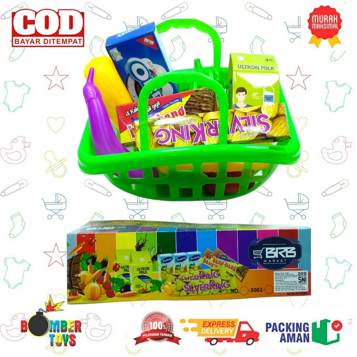 MAINAN ANAK KERANJANG BELANJA SUPERMARKET ISI BUAH DAN REPLIKA JAJAN