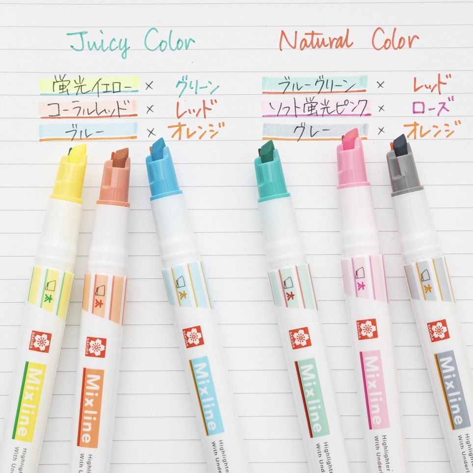 

Ay00! Sakura Mixline Highlighter Underliner Double Sided Natural Juicy Colors Penanda Warna Fine