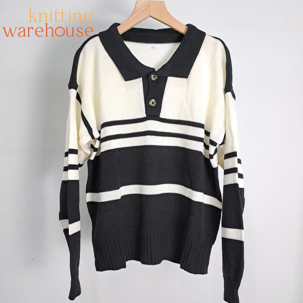 Rina Polo Stripes Sweater - Top Soft Knit - Atasan Rajut Wanita (K021)