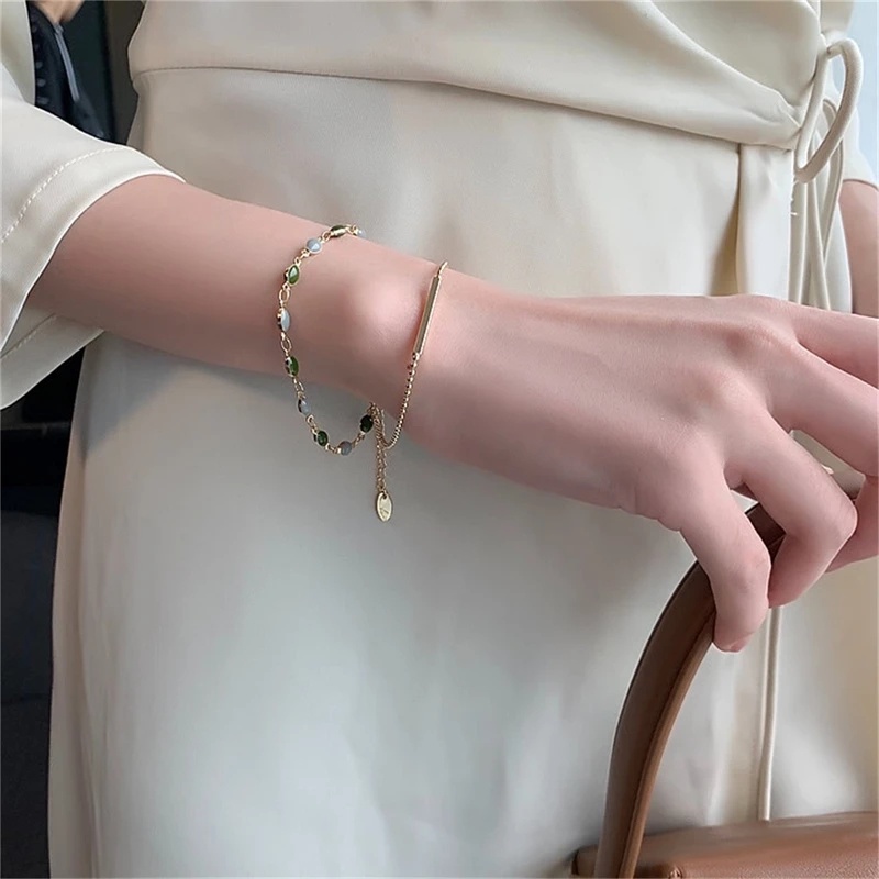 Gelang Pesona Kristal Fashion/Wanita Warna Emas Manik-Manik Rantai Berlapis Ganda Perhiasan Gelang Yang Dapat Disesuaikan