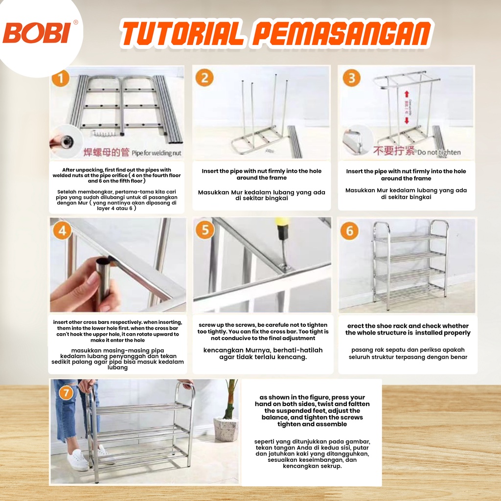 Rak Sepatu Stainless / Rak sepatu murah 3,4,5 Susun ANTI KARAT (Mudah  bongkar pasang) / Rak sepatu susun BOBI