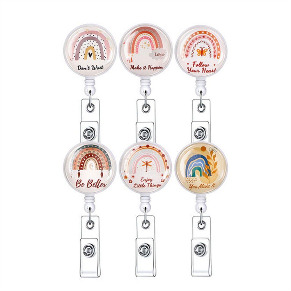 Lanfy Retractable Badge Reel Aksesoris Kantor Studnet Keys Lanyard Rainbow Key Holder Name Card Holder