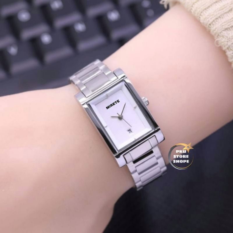 JAM TANGAN KASUAL WANITA MIRETE ORIGINAL TANGGAL AKTIF _ JAM TANGAN WANITA IMPORT BERKUALITAS MURAH  WATWR RESISTANT_ JAM TANGAN FASHION CEWEK STRAP RANTAI