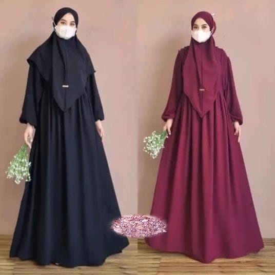 Gamis Set Khimar Al-Zirah Syari Baju Kondangan Wanita Gamis Jumbo  M L XL One Set Crinkle Setelan Wanita Kekinian