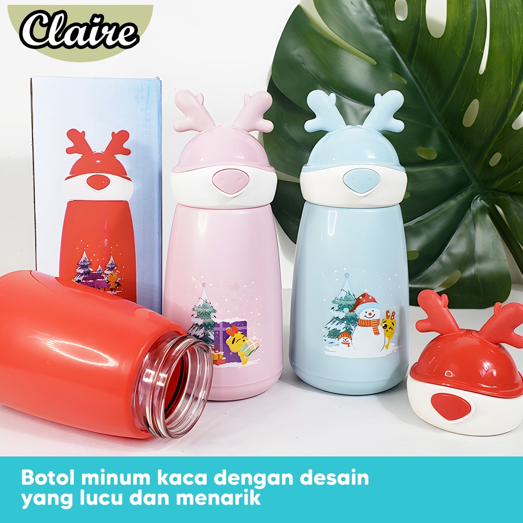 Botol minum Kaca BMK004 / Botol Minum Kaca Model Tanduk Rusa Snow / Botol Minum Kaca 400ml