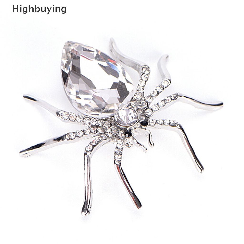 Hbid Perhiasan Bros Fashion Lapis Perak Spider Putih Elegan Kristal Brooch Pin Glory