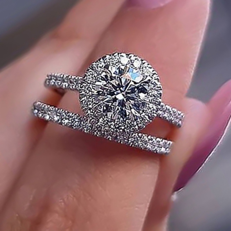2pcs/set Brilliant Cubic Zirconia Bridal Female Rings Desain Berbentuk Bulat Fashion Perhiasan Band Pernikahan Serbaguna Untuk Wanita