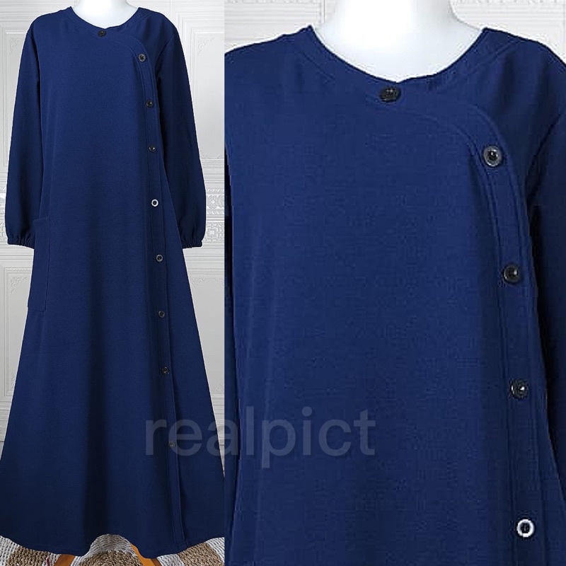 AM - ANZANA Maxy Gamis Wanita Muslim Lemon Skin Milano Melar-Navi