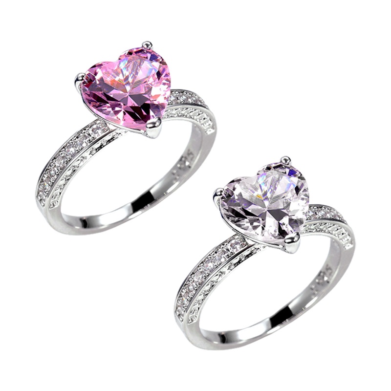 Cincin Perak925 Sterling Stylish 3karat Ukuran 6-10 Amazing Princess Heart Cut Pink Sapphire Dan Topaz Engagement Ring