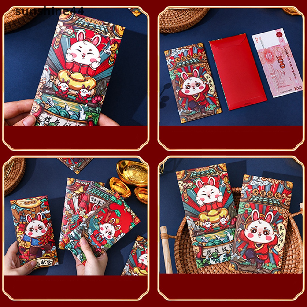 Sunshine 6PCS Amplop Merah Imlek Amplop Saku Merah Chinese Red Packet Hong Bao Amplop Uang Keberuntungan.