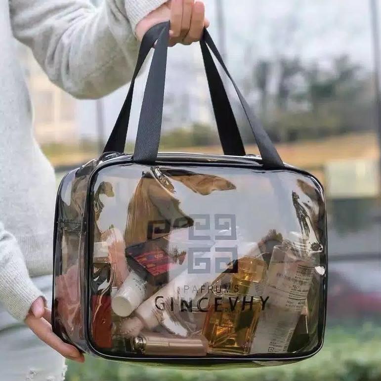 [AC851] Tas Kosmetik Portable Travel Transparan /Pouch Make Up/Pouch Bahan Plastik Wash Bag  Kapasitas Besar Buruan Beli