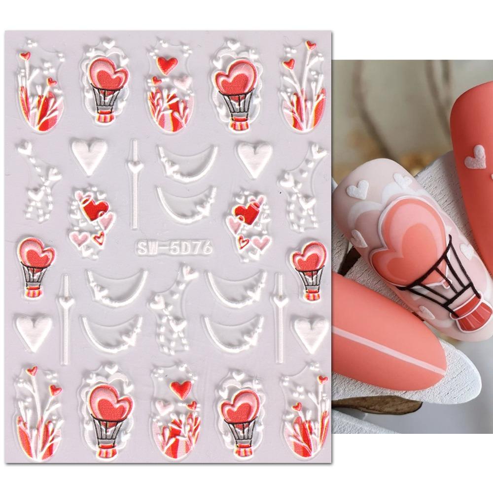 Agustinina Stiker Kuku Hati Fashion Valentine Day Nail Art 5D Relief Self Adhesive Nail Art Dekorasi