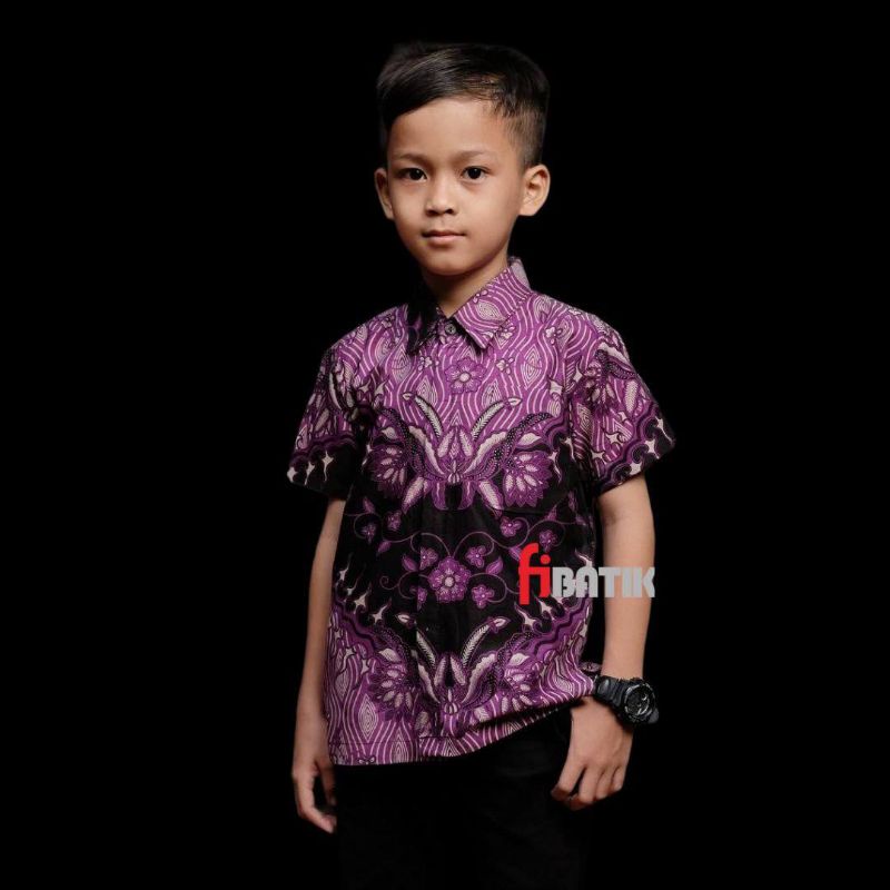 Kemeja batik anak laki-laki lengan pendek umur 2-11tahun seragam sekolah kain katun halus dan lembut