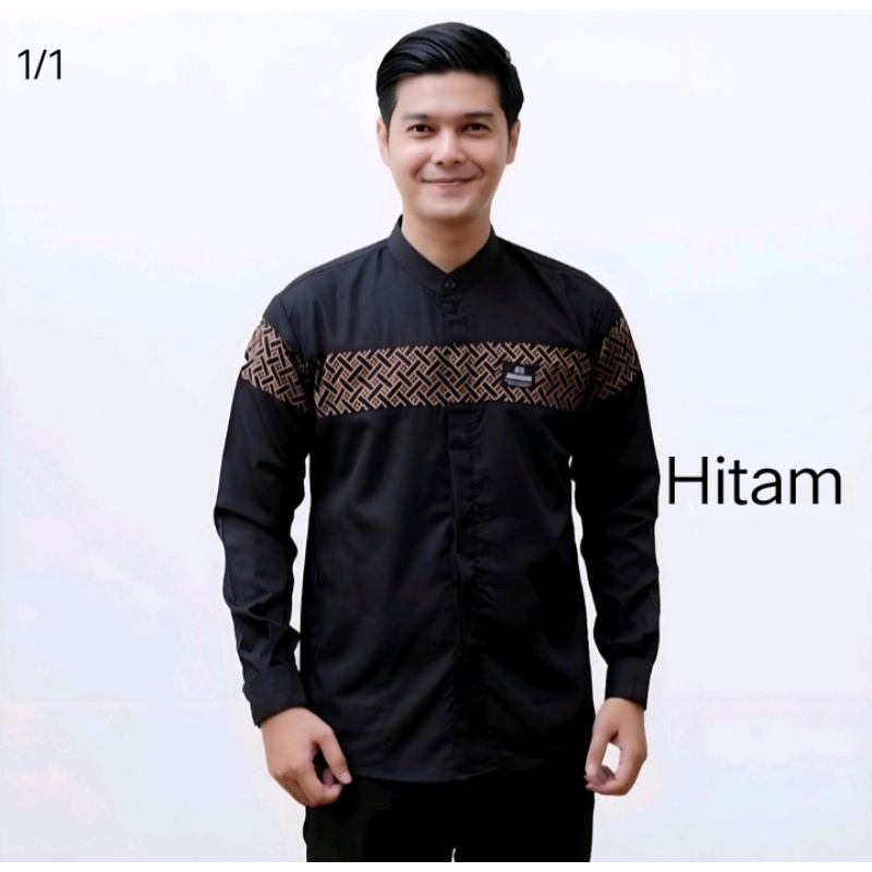 Baju Koko Pria Dewasa Lengan Panjang Motif Kobata Qynang Kombinasi Batik Terbaru