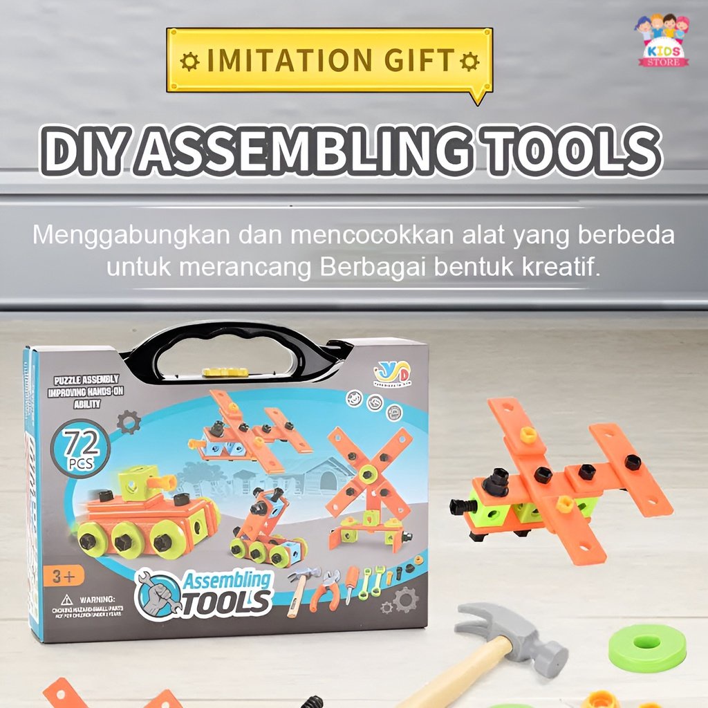 Mainan Alat Tukang Perkakas | Kado Ulang Tahun Anak Cowok 3-4-5-6-7 Tahun | Assembling Tools Koper 72pcs Pertukangan Terbaru