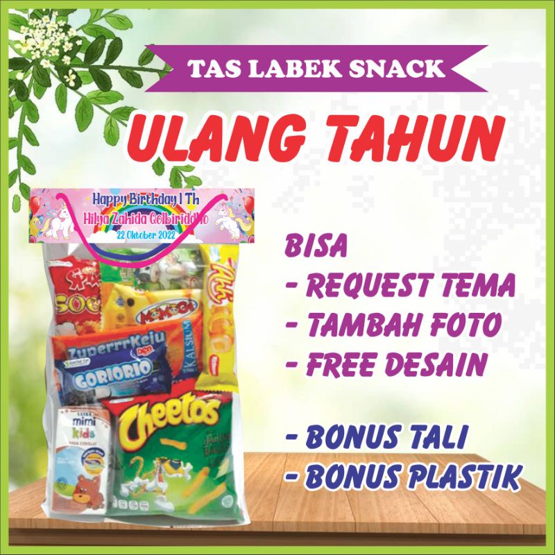 

LABEL TAS ULANG TAHUN SNACK PLASTIK - BISA kasih nama dan TAMBAH FOTO