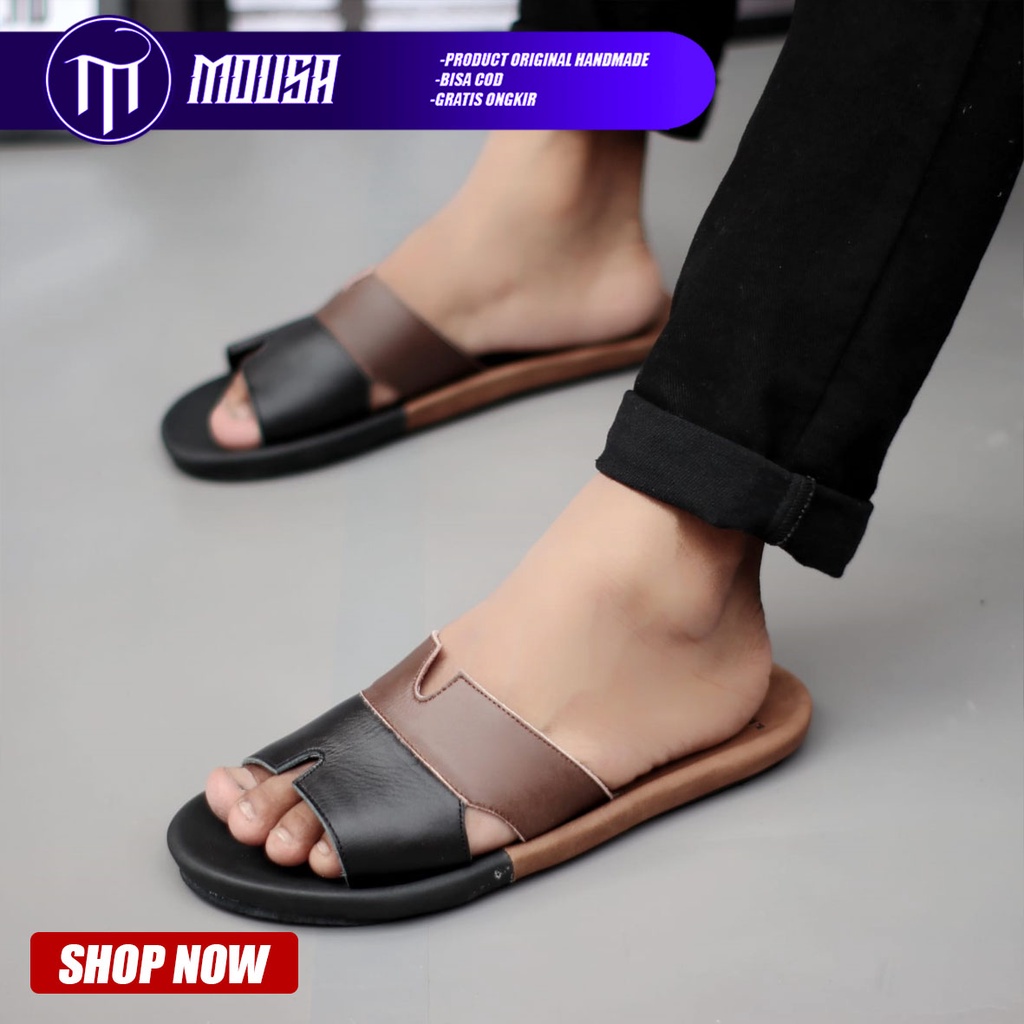 Sandal Slide Kulit Asli Santai Nyaman Pria Original Mousa Ceci