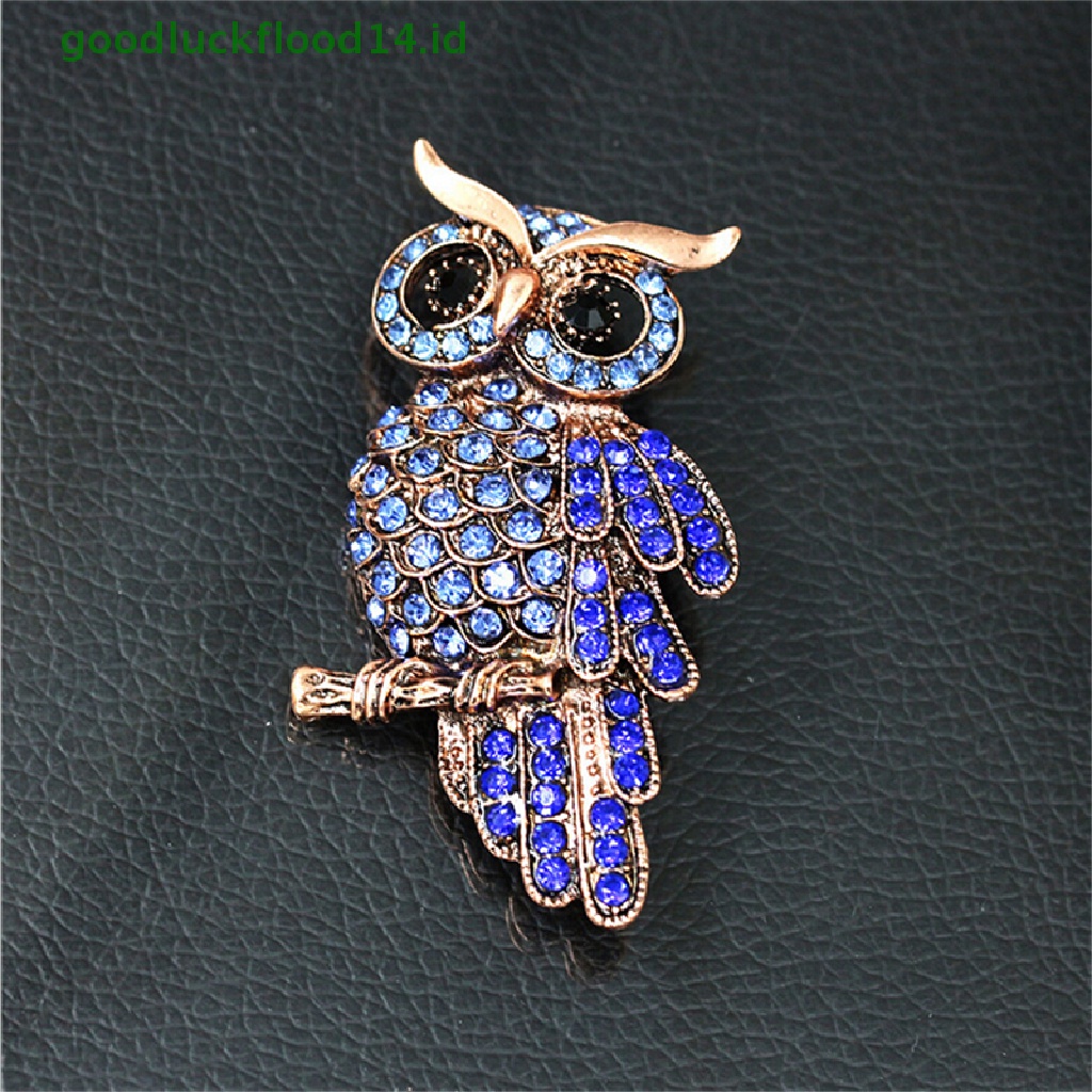 [GOOGFOUR] Hot Bridal Owl Gold Pin Bouquet Vintage Biru Berlian Imitasi Pernikahan Bros [TOP]