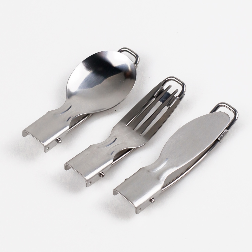 Sendok Garpu Pisau Lipat Portabel - Alat Makan Camping Set Stainless - Set Makan Multifungsi