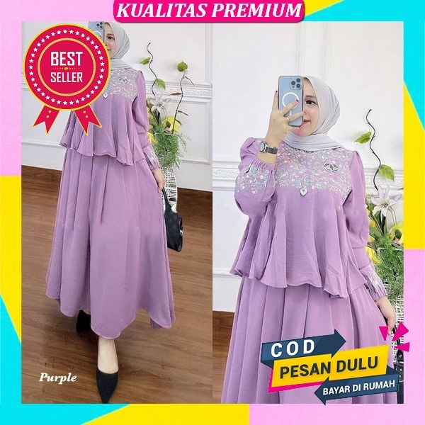Saisha Dress / Baju Dress Cewek Muslimah Kekinian 2022 Bahan Rayon Serat Kayu / Fashion Wanita Musli