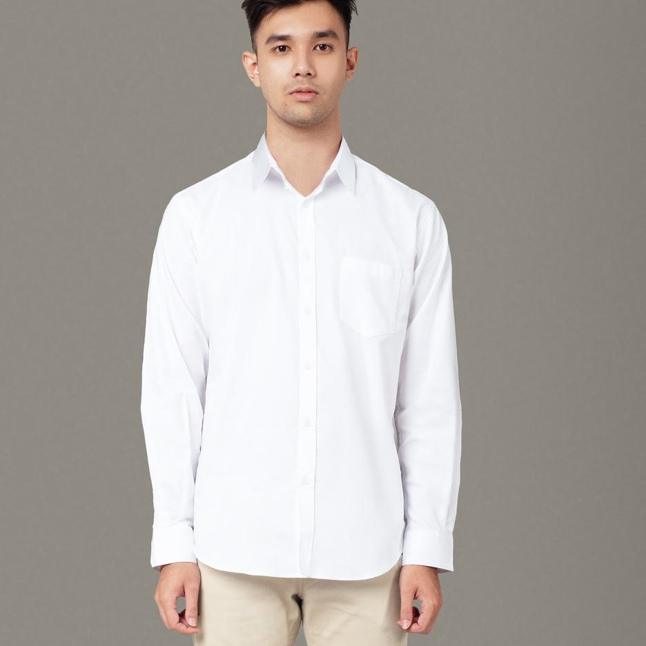 『Perdana』 Benhill Kemeja Pria Basic  Polos  Lengan Panjang  Katun Poplin Putih 09-16133