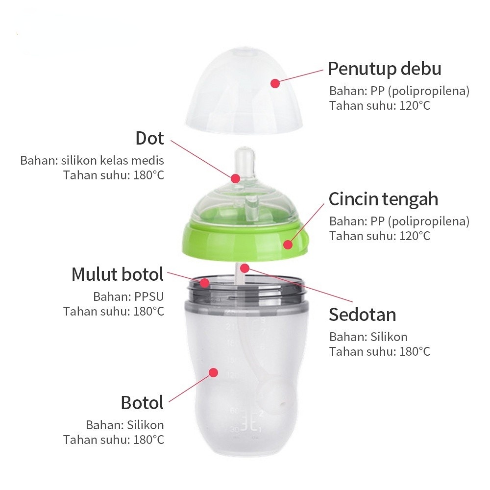 Newborn Baby Bottle Dot Bayi Botol Susu Bayi untuk Balita dan Newborn Botol Bayi / Botol Silikon Bayi / PIKO BELLO Bayi Botol Susu dengan Sedotan / Silicone Baby Bottle Botol Bayi Silikon / Botol susu bayi Silikon Leher Lebar (WIDE NECK) Warna Coklat