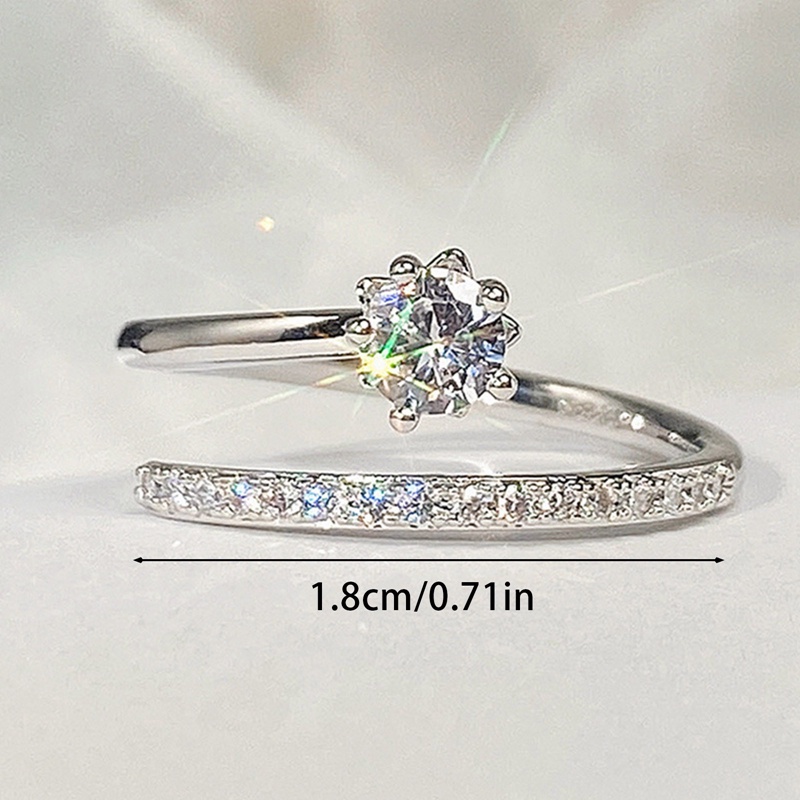 Cincin Jari Perempuan Warna Perak Segar Kecil Pembukaan Cincin Yang Dapat Disesuaikan Dengan Shiny Cubic Zirconia Fashion Perhiasan Serbaguna