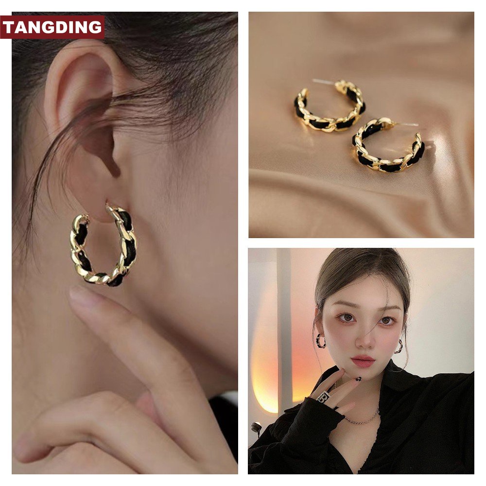 [COD Tangding] Indah C-shaped Twist Braided Chain Earrings Wanita Perempuan Sederhana Hoop Ear Studs Perhiasan Aksesoris