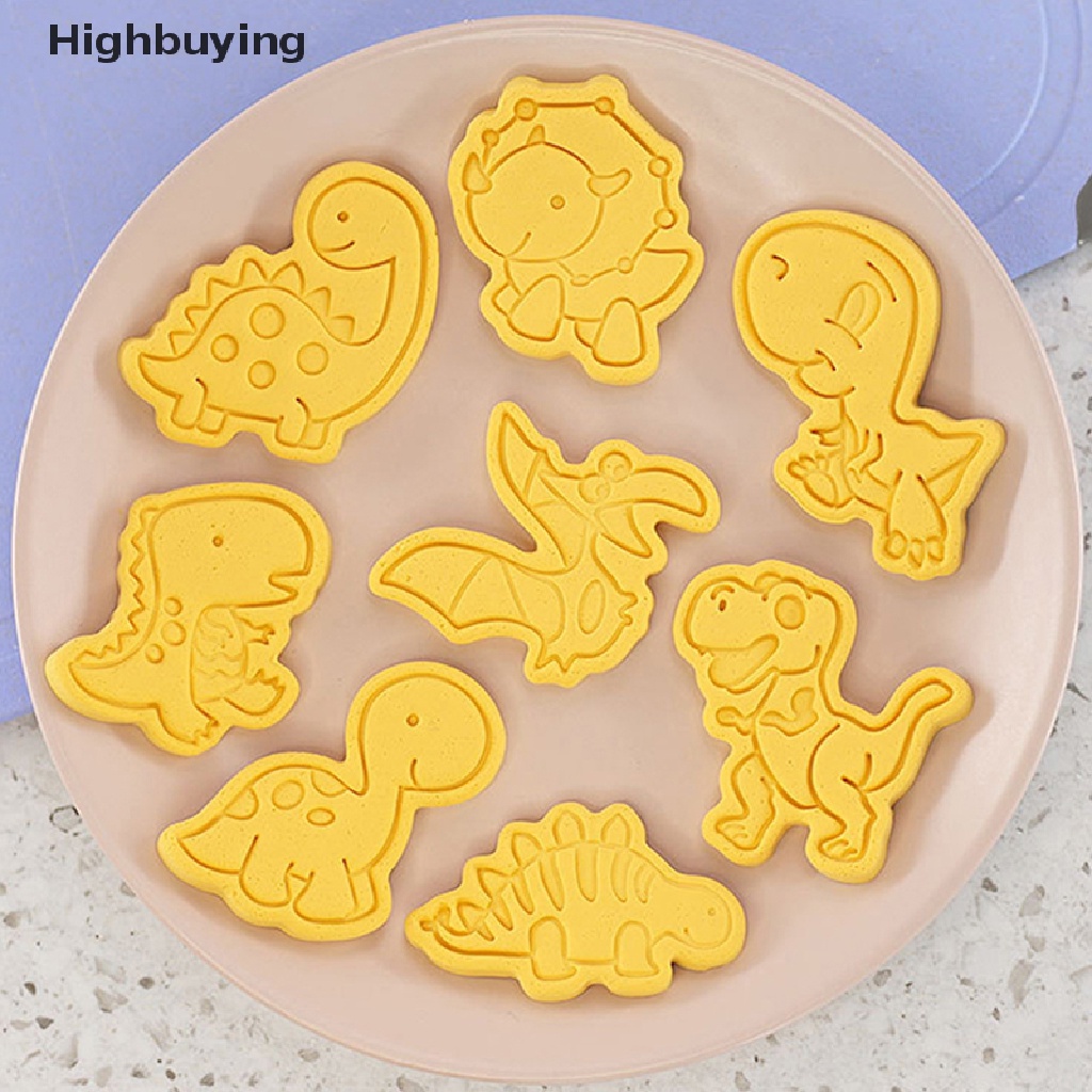 Hbid 8Pcs/Set Kartun Dinosaurus Cookie Cutters 3D Plastik Pressable Biskuit Cetakan Cookie Stamp Dapur Baking Pastry Bakeware Alat Perlengkapan Baking DIY Glory