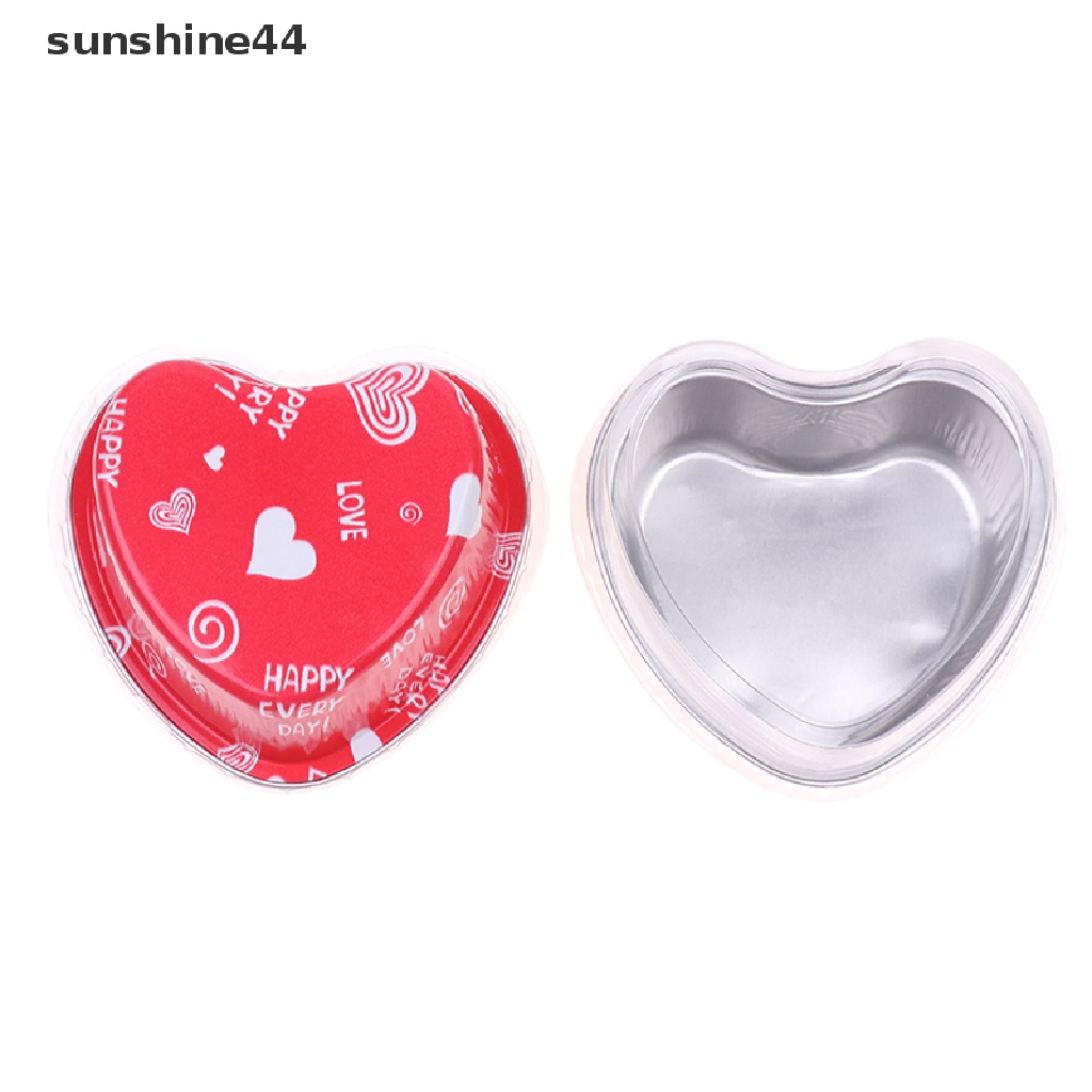 Sunshine 10Pcs/Set 100ML Cup Kue Aluminium Foil Berbentuk Hati Dengan Tutup Loyang Kue.