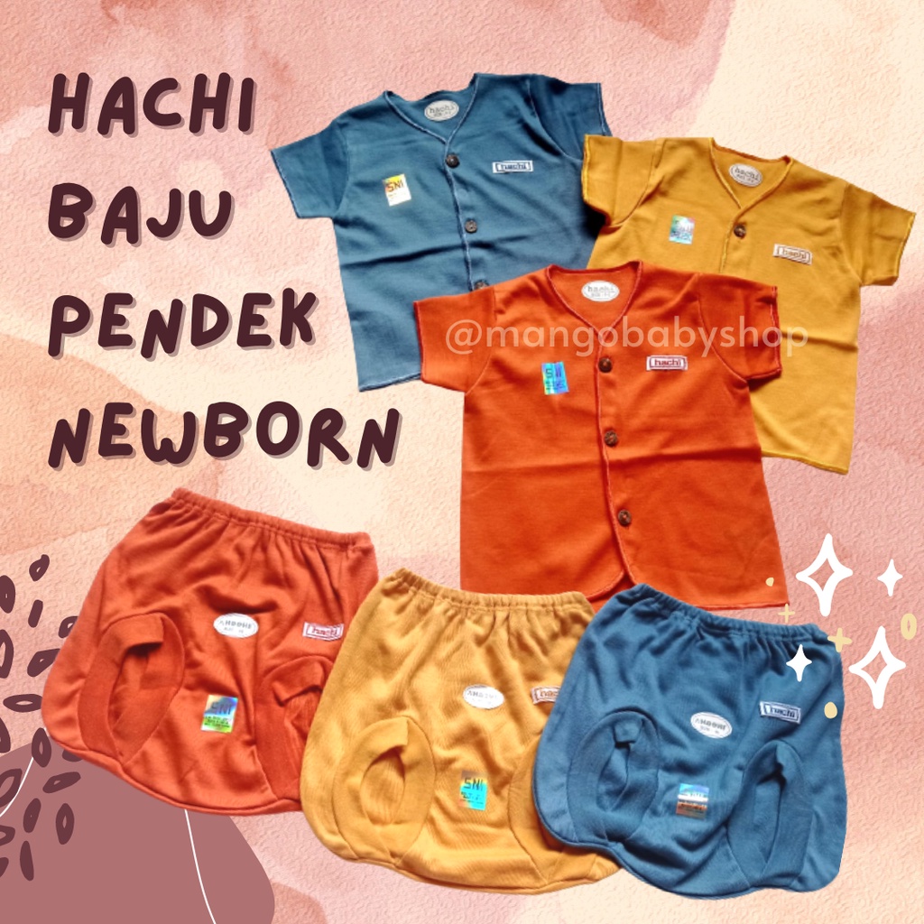 HACHI 3 pc BAJU PENDEK NEWBORN DAN CELANA KACAMATA BABY BAYI POLOS WARNA