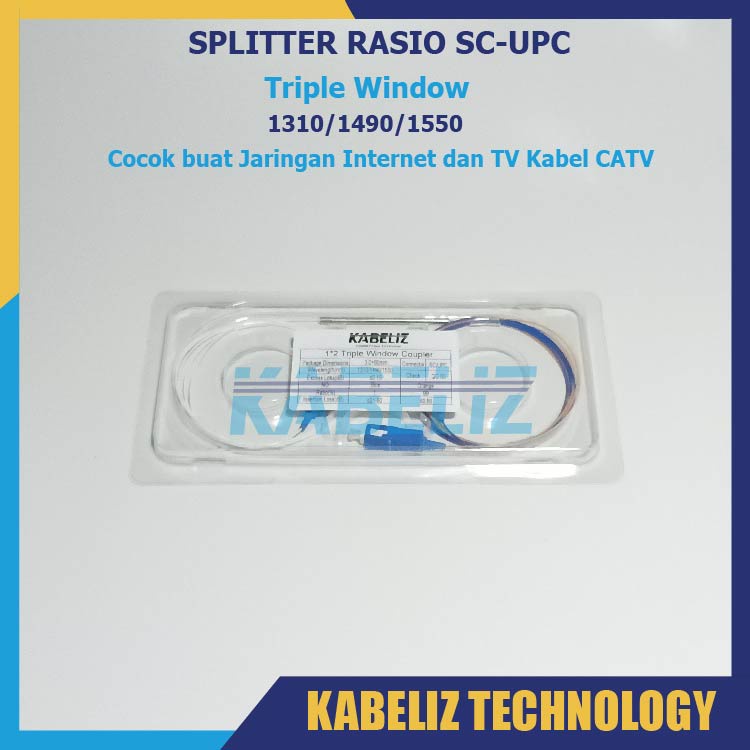 Splitter Ratio 1x2 Splitter ratio 25:75 Three window splitter rasio 1:2 coupler ftth catv fiber optic sc upc murah