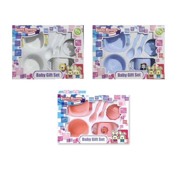 LS Lusty Bunny 6in1 Feeding Set Kado Tempat Alat Peralatan Makan Bayi Lahiran Newborn Gift Set Premium