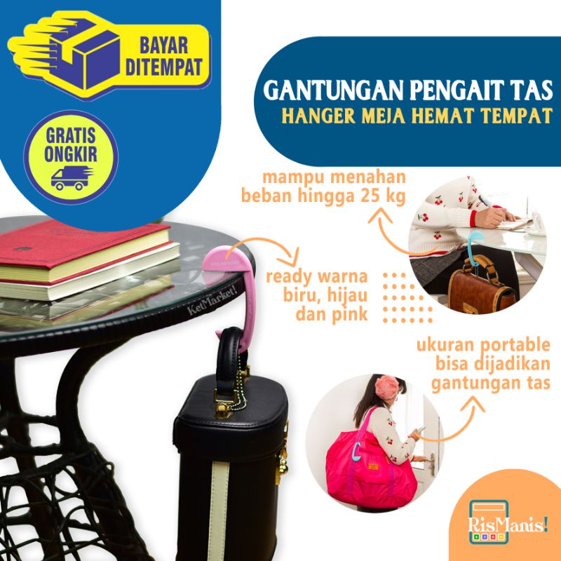 BAG HANGING HOLDER - Hanger Tas Gantungan Pengait Handbag Tote Bag Tempel Sisi Pinggiran Meja Sandaran Kursi Cantolan Travel Hemat Tempat Organizer Portable Hook Pouch Display Toko