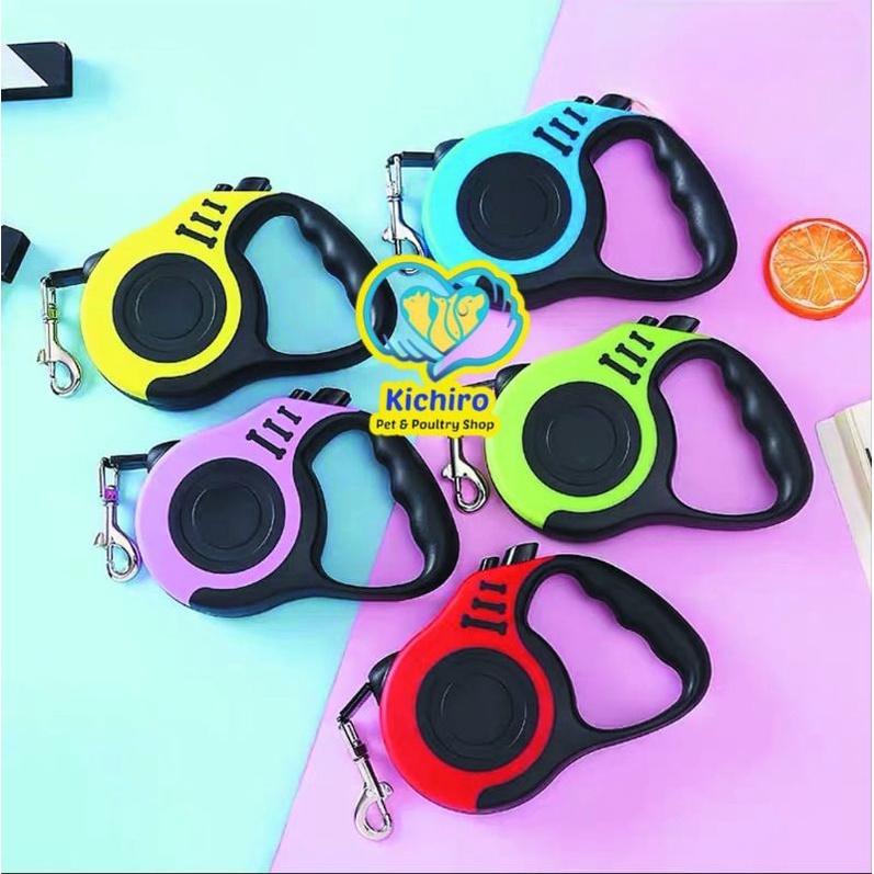 Tali Tuntun Kucing / Anjing Retractable Panjang 3 Meter Tali Harnes Otomatis Untuk Hewan