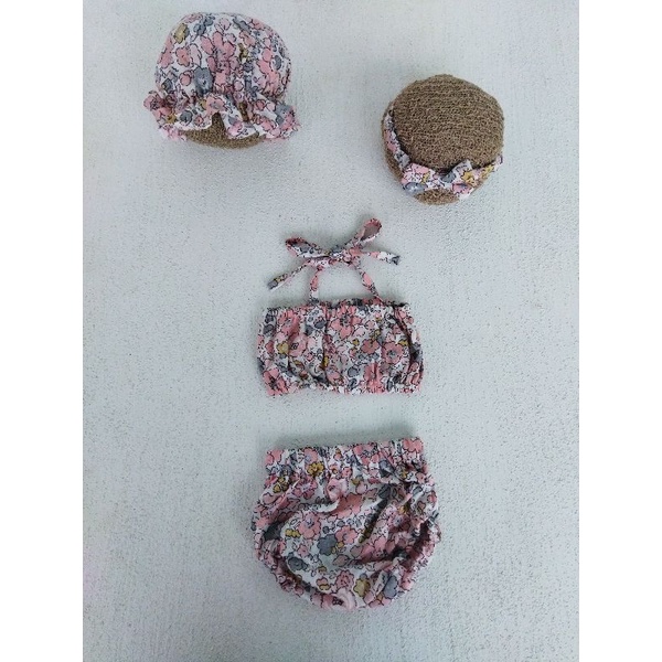 Baby Swimsuit Set Bikini &amp; Topi Baju Renang Bayi Anak untuk properti foto newborn