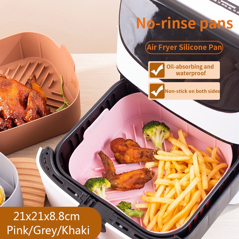 Panci Panggang Tahan Panas Reusable Anti Lengket Dengan Pegangan Mudah Bersih BBQ Pad Premium Silicone Square Air Fryer Pot Tray Fried Chicken Basket Mat Tahan Air Untuk Air Fryer