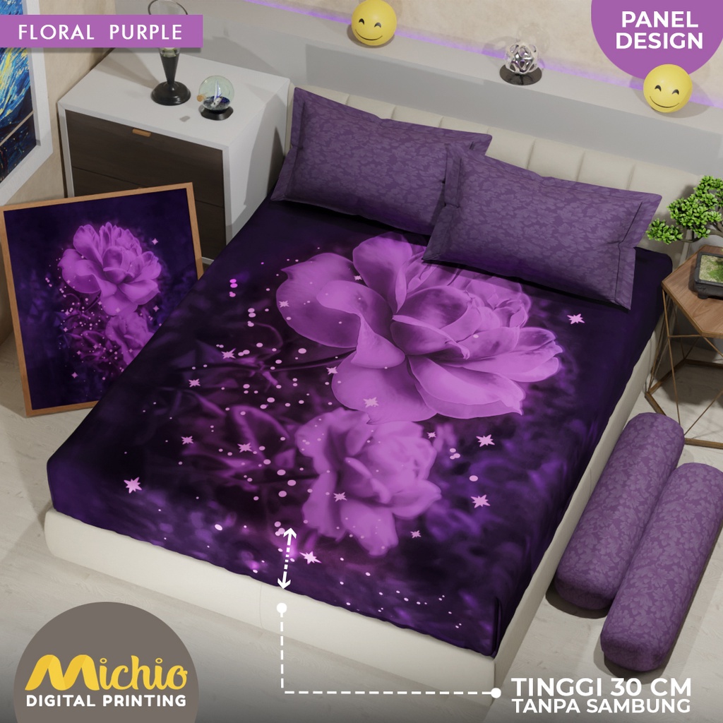 Michio Digital Printing Sprei Uk 160/180 T 30 - Floral Purple