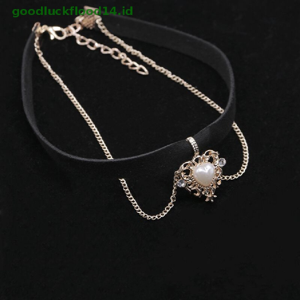 [GOOGFOUR] Vintage Velvet Black Choker Love Heart Pendant Kalung Untuk Wanita Gadis Hadiah [TOP]